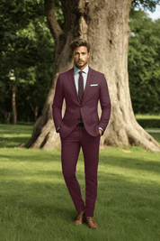 Red Wool Silk Linen Suit