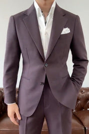 Purple Slim Fit 2 Piece 2 Button Suit