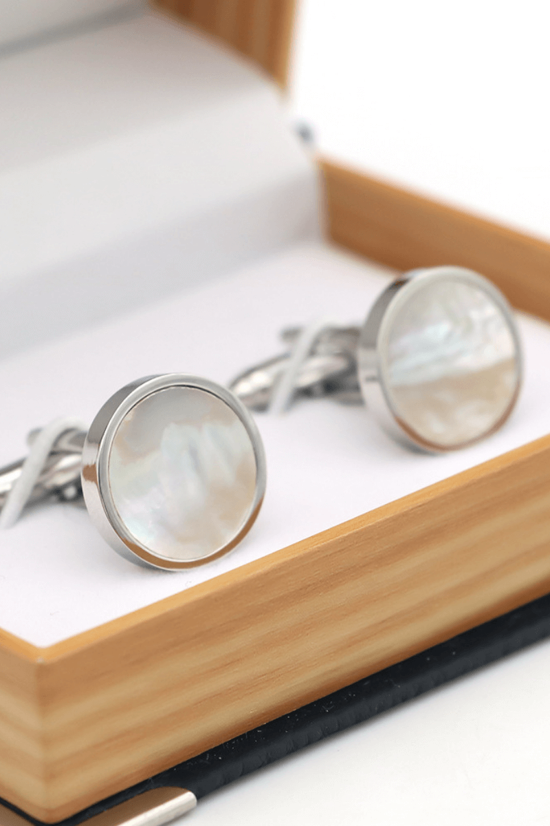 Round Shell Cufflinks In Stainless Steel