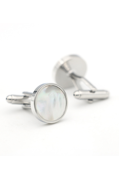 Round Shell Cufflinks In Stainless Steel