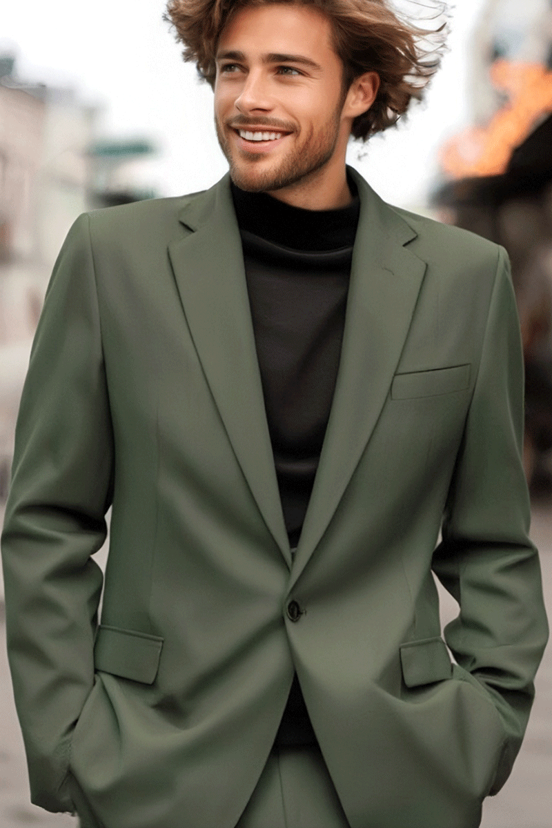 Traje de 2 piezas de corte entallado de 1 botón en color verde salvia