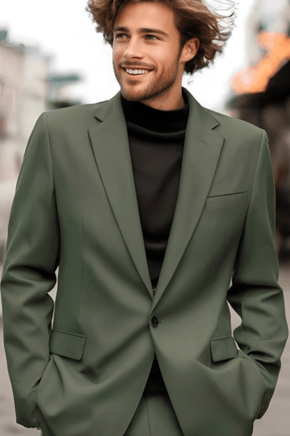 Traje de 2 piezas de corte entallado de 1 botón en color verde salvia