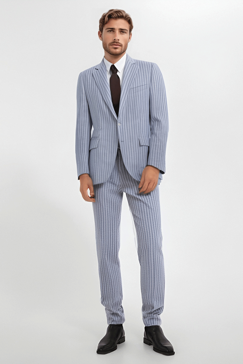 Sky Blue Slim Fit Pinstripe 2 Piece 2 Button Suit