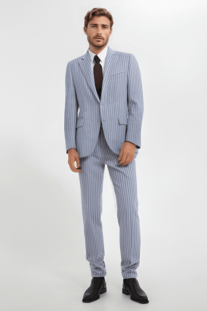 Sky Blue Slim Fit Pinstripe 2 Piece 2 Button Suit