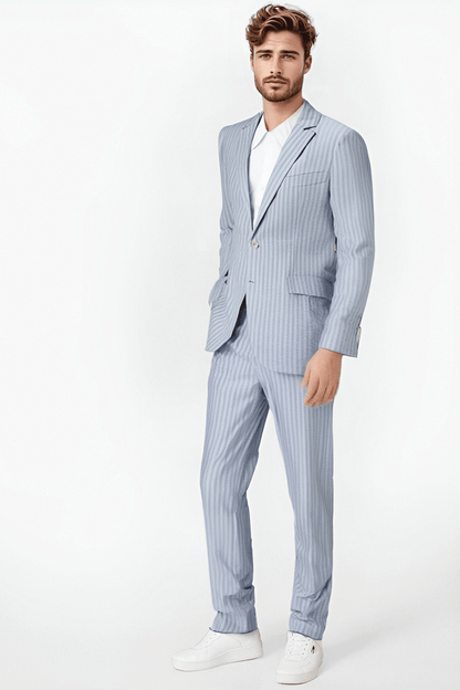 Sky Blue Slim Fit Pinstripe 2 Piece 2 Button Suit