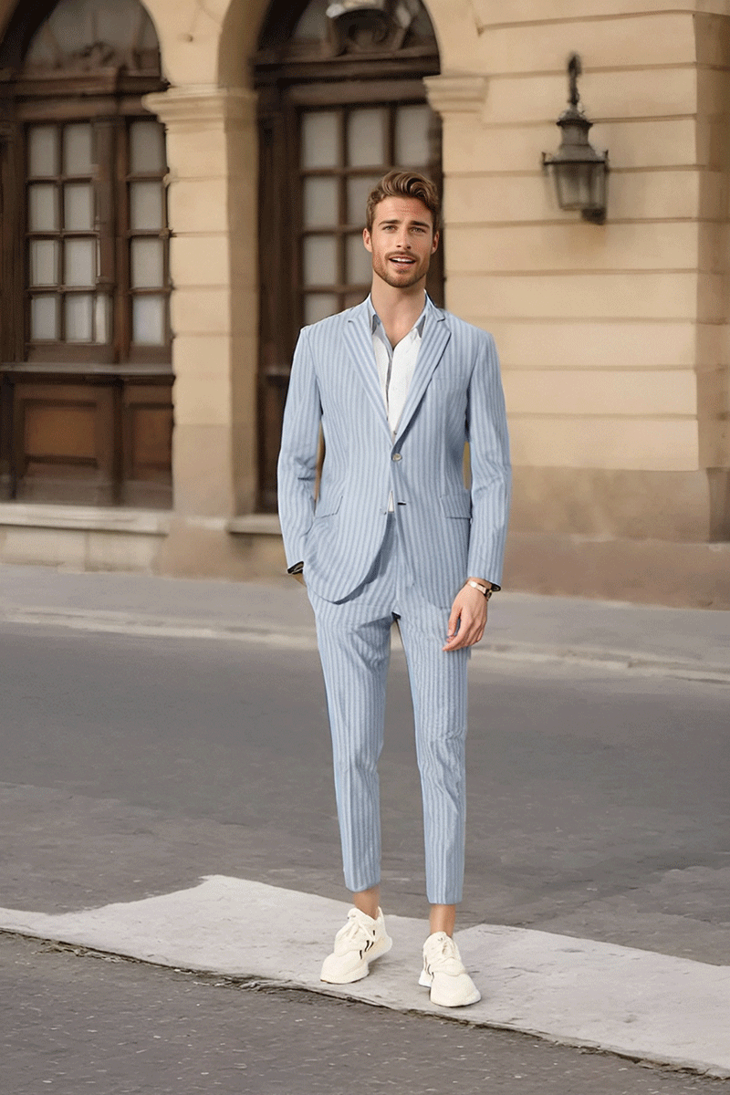 Sky Blue Slim Fit Pinstripe 2 Piece 2 Button Suit