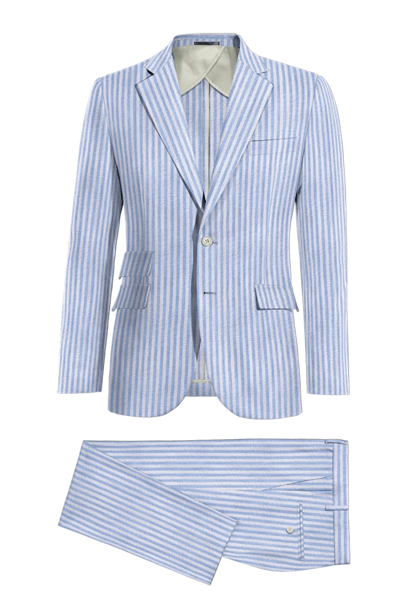 Sky Blue Slim Fit Pinstripe 2 Piece 2 Button Suit
