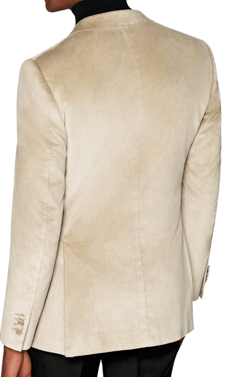 Veste boutonnée en coton beige à 1 bouton et revers en pointe