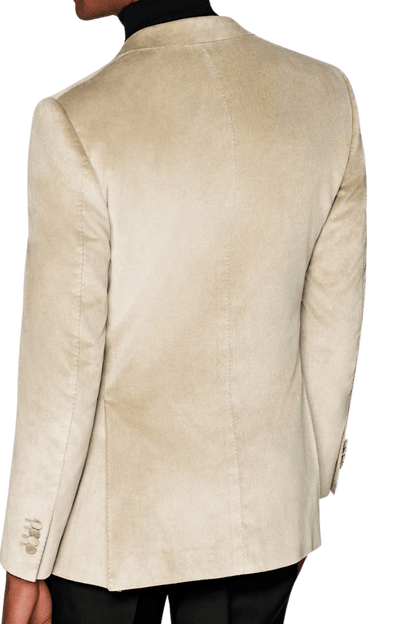 Tan Cotton 1-button Peak Lapel Single Breasted Jacket