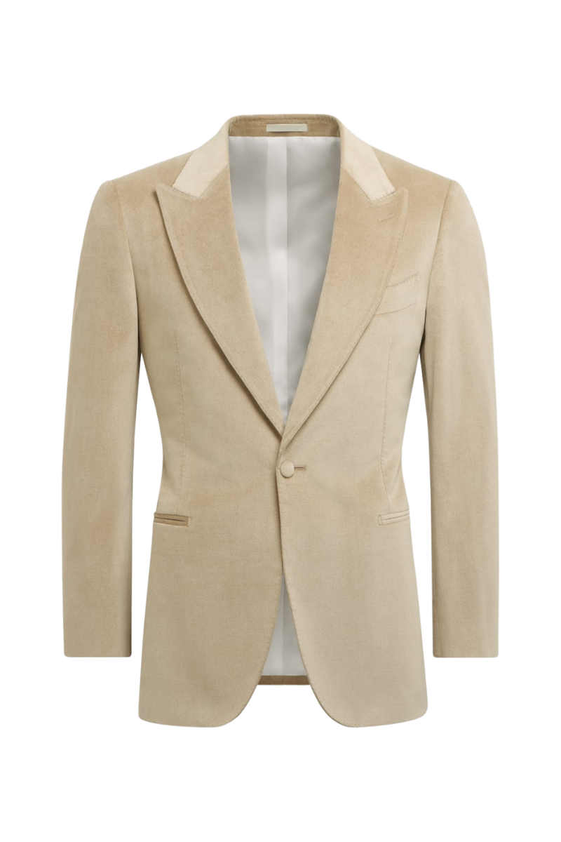 Veste boutonnée en coton beige à 1 bouton et revers en pointe