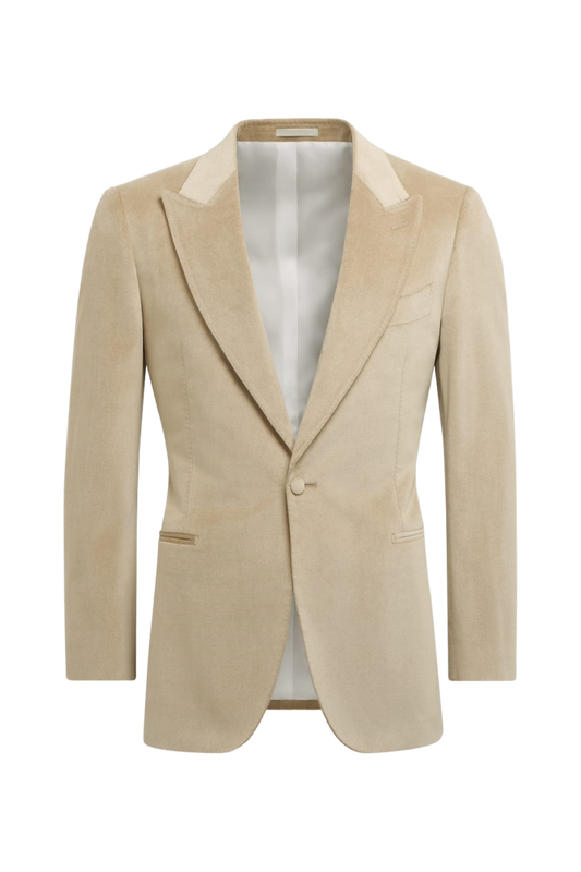 Tan Cotton 1-button Peak Lapel Single Breasted Jacket