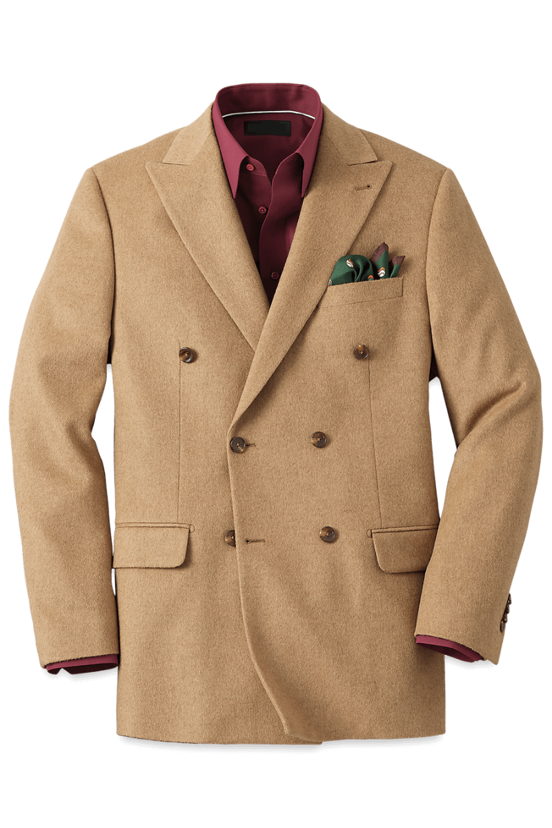 Tan Double Breasted Peak Lapel Jacket