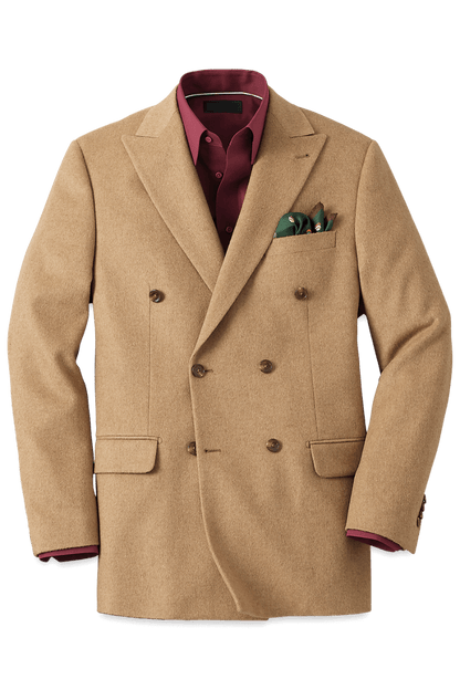 Tan Double Breasted Peak Lapel Jacket