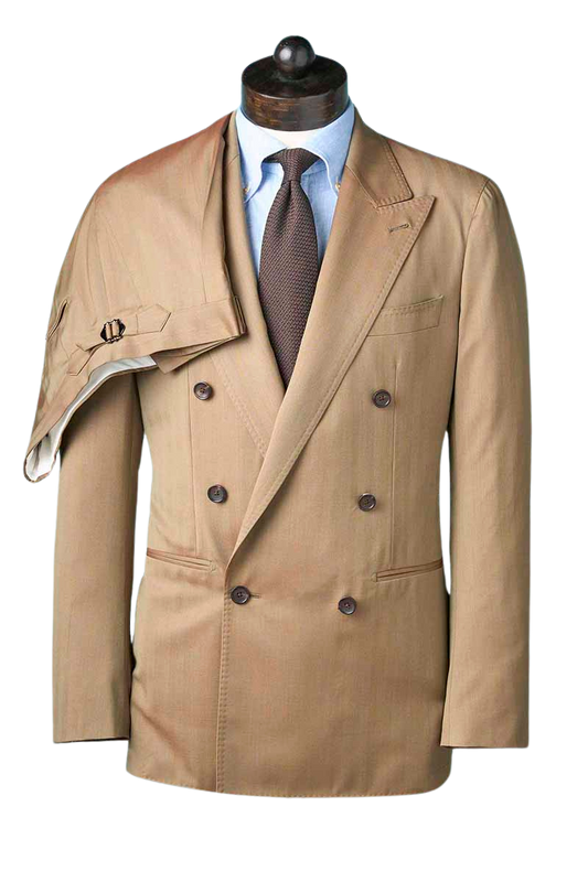 Tan Herringbone Double Breast Suit