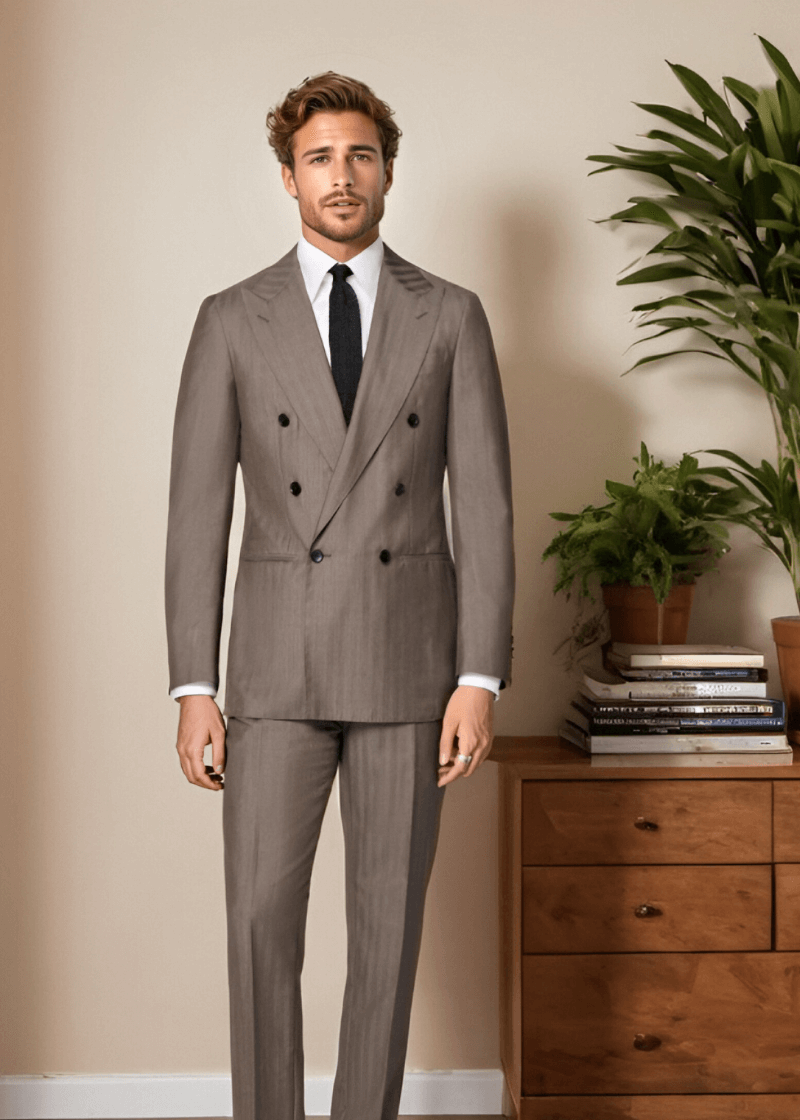 Tan-Herringbone-Wool-Peak-Lapel-Double-Breasted-Suit-Model.png