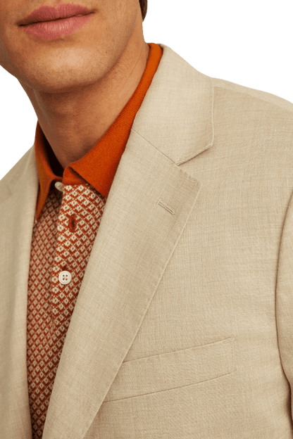 Hellbrauner Anzug aus italienischem Stretch-Leinen mit Revers 