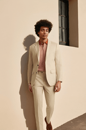 Tan Italian Stretch Linen Notch Lapel Suit