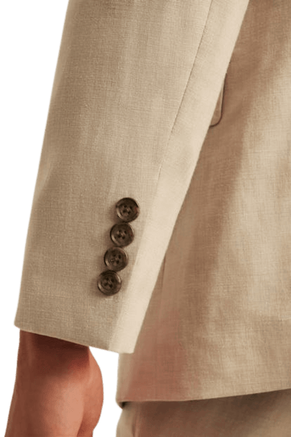 Hellbrauner Anzug aus italienischem Stretch-Leinen mit Revers 