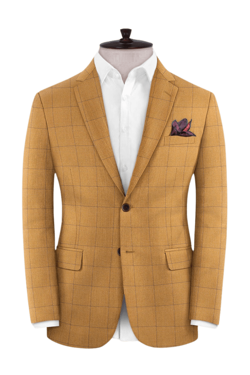 Tan Plaid 2-Button Wool 3-Piece Suit