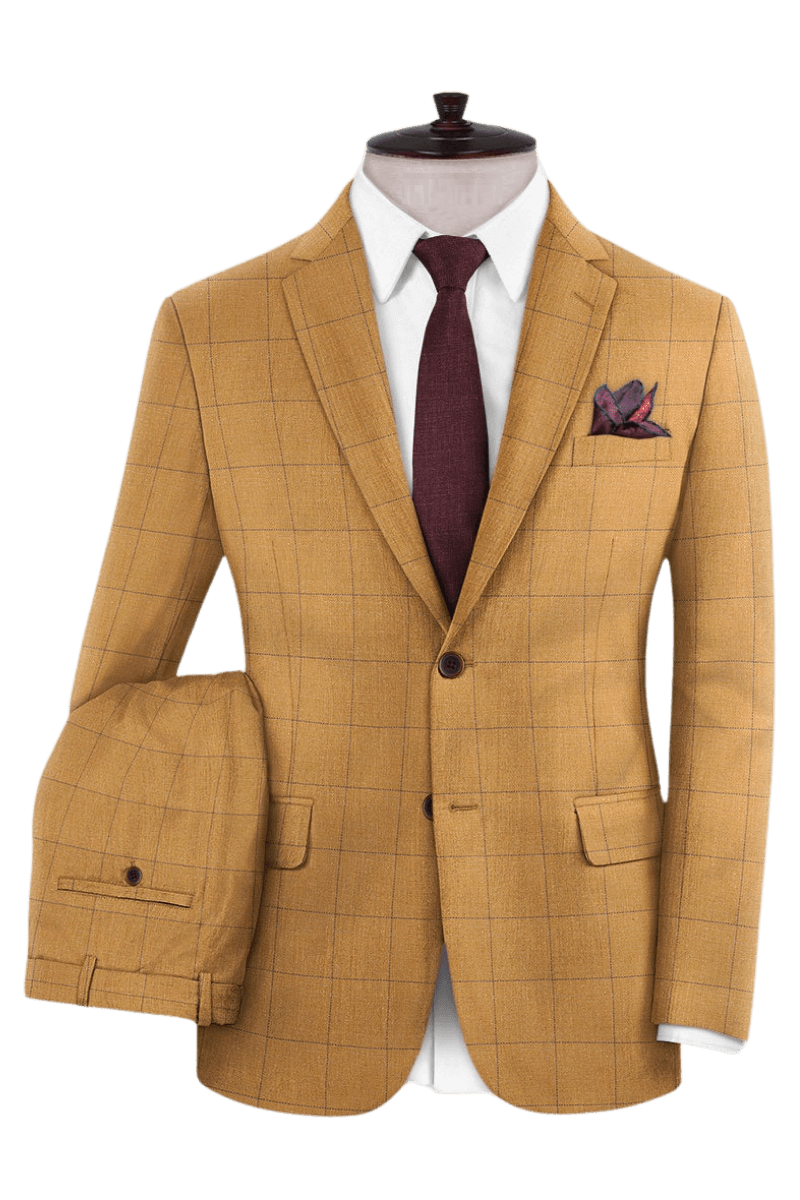 Tan Plaid 2-Button Wool 3-Piece Suit