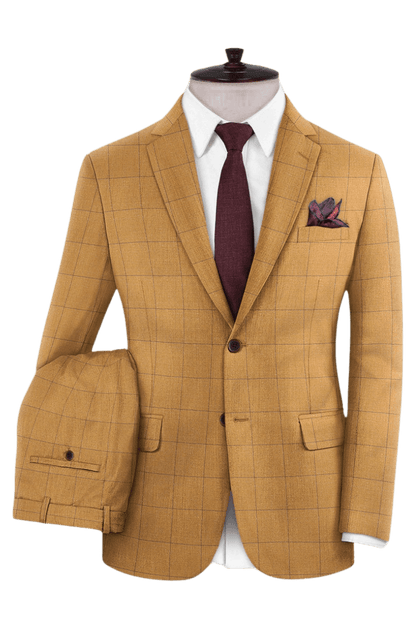 Tan Plaid 2-Button Wool 3-Piece Suit