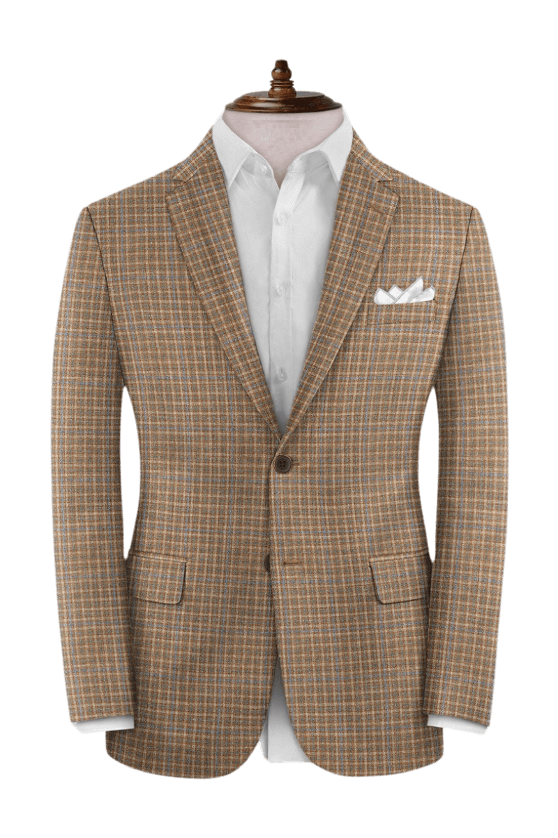 Tan Plaid Wool Lightweight Suit