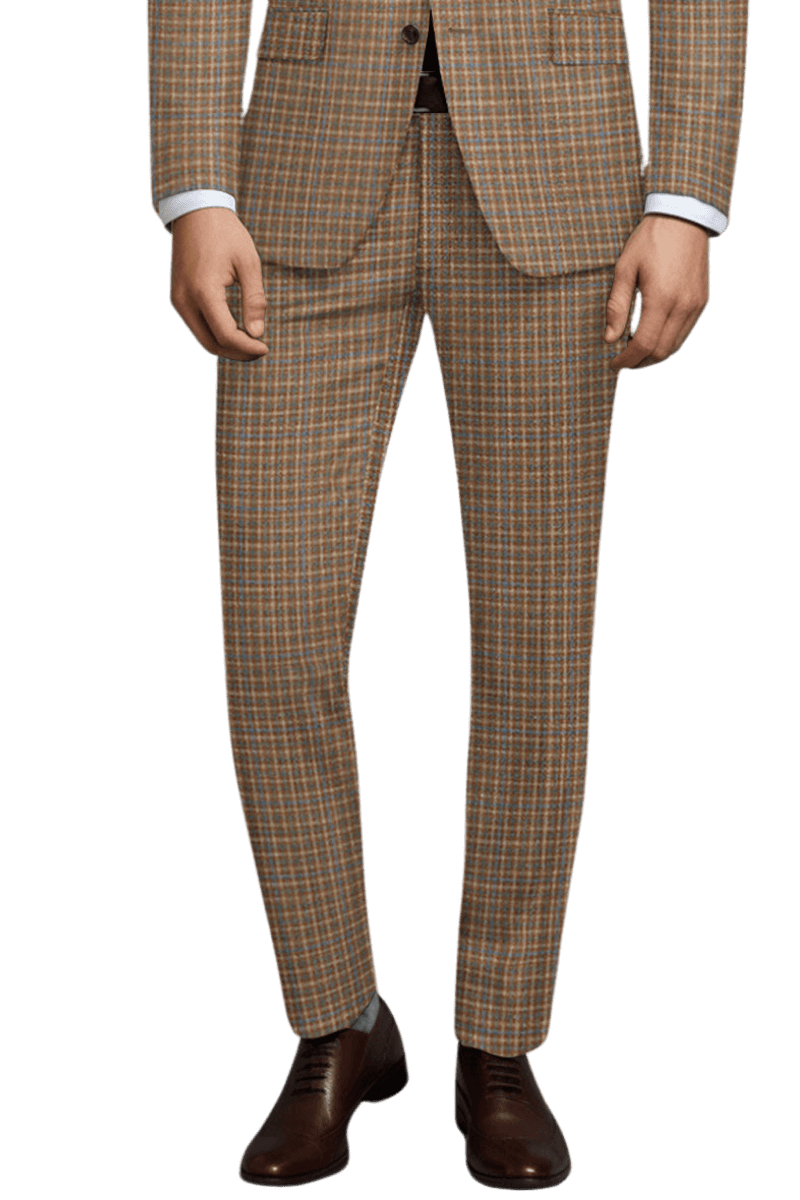 Tan Plaid Wool Lightweight Suit