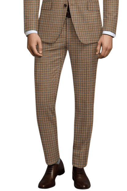 Tan Plaid Wool Lightweight Suit