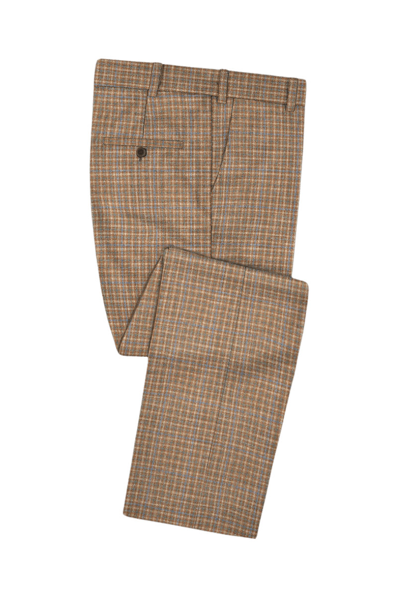 Tan Plaid Wool Lightweight Suit