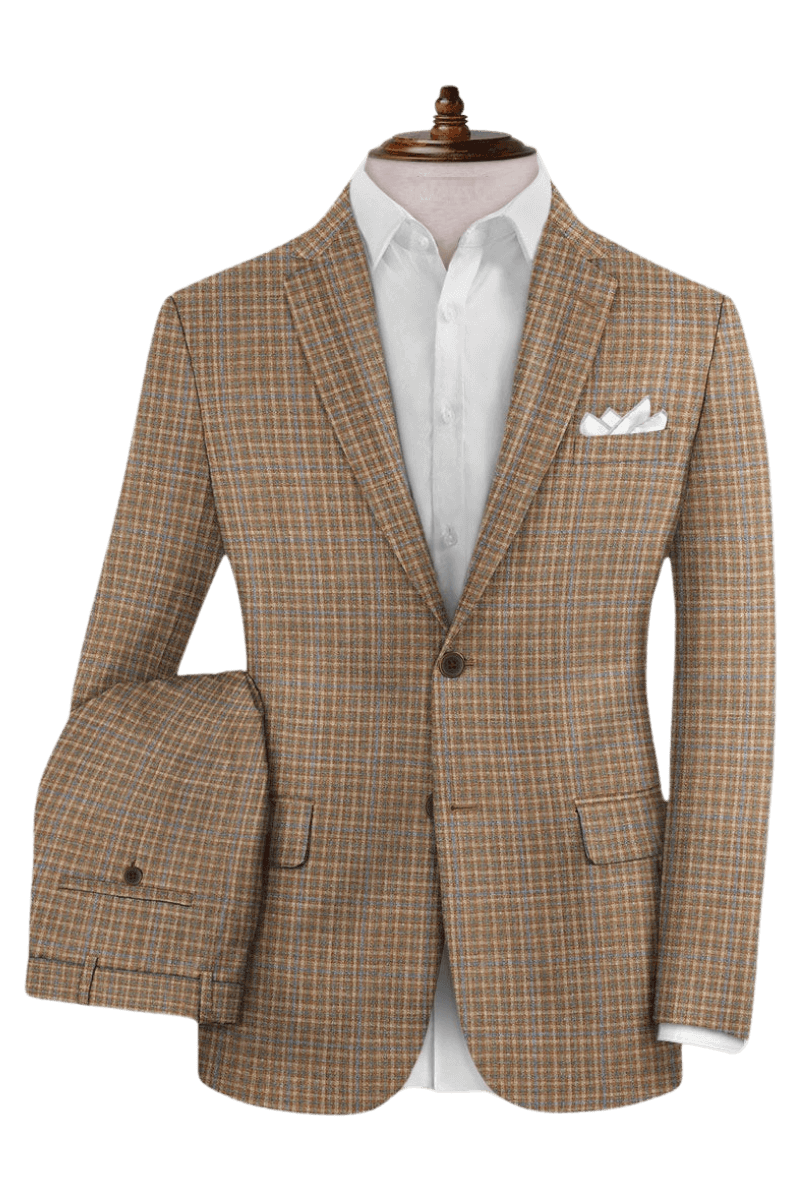 Tan Plaid Wool Lightweight Suit