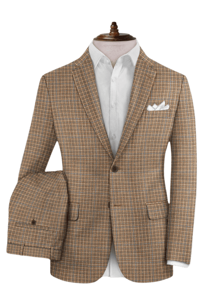 Tan Plaid Wool Lightweight Suit