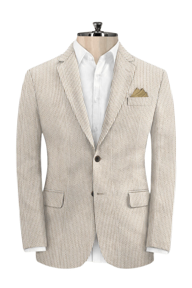 Tan Seersucker Notch Lapel Suit