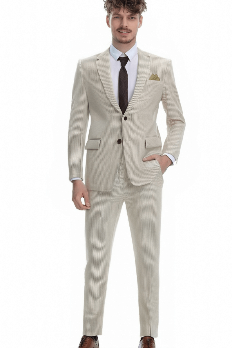 Tan Seersucker Notch Lapel Suit