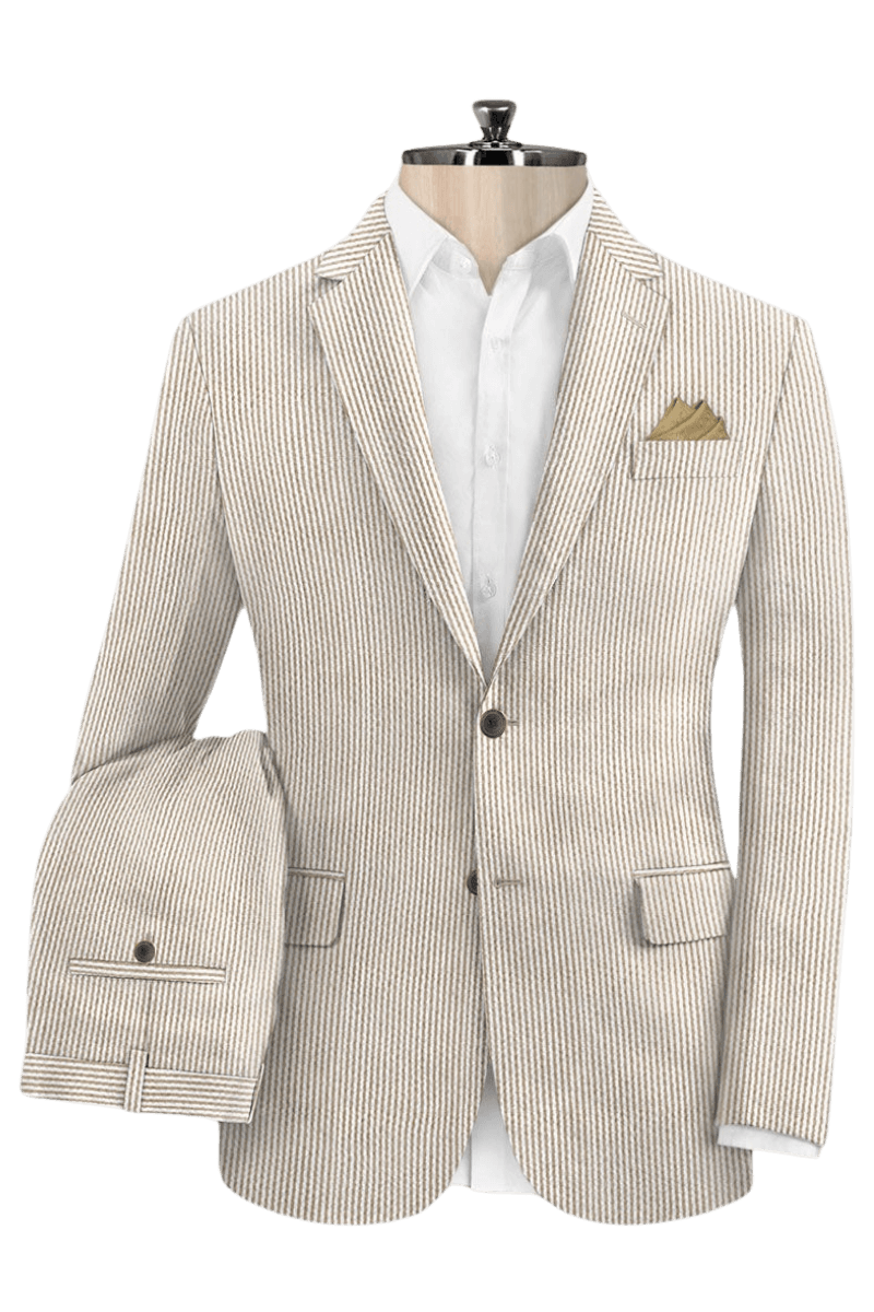 Tan Seersucker Notch Lapel Suit