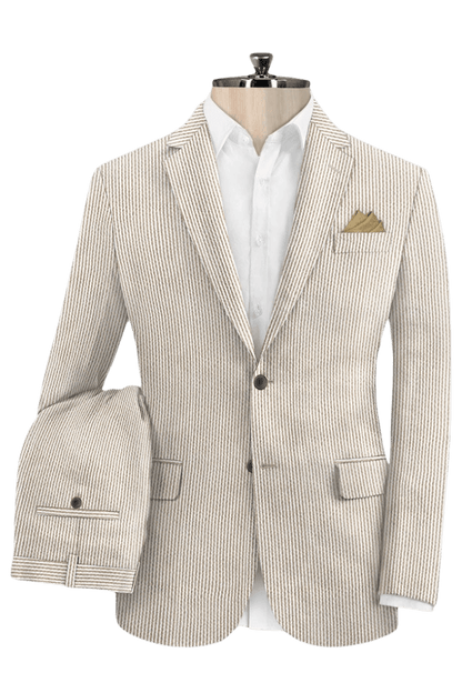 Tan Seersucker Notch Lapel Suit