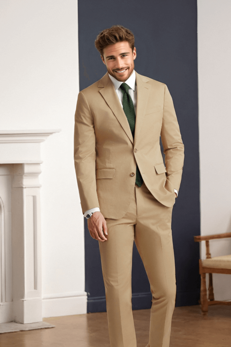 Tan Wool Stretch 2-Button Notch Lapel Jacket