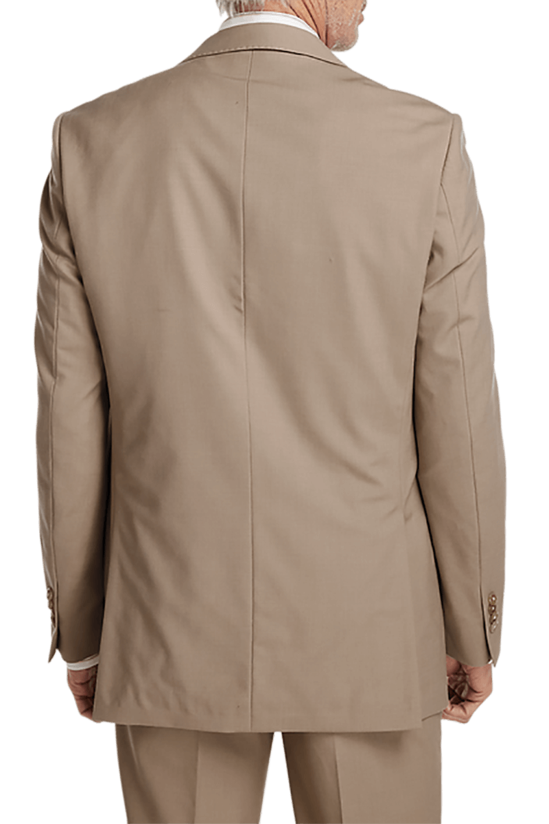 Tan Wool Stretch Single Breasted Peak Lapel Suit