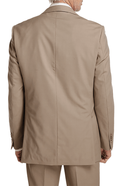 Tan Wool Stretch Single Breasted Peak Lapel Suit