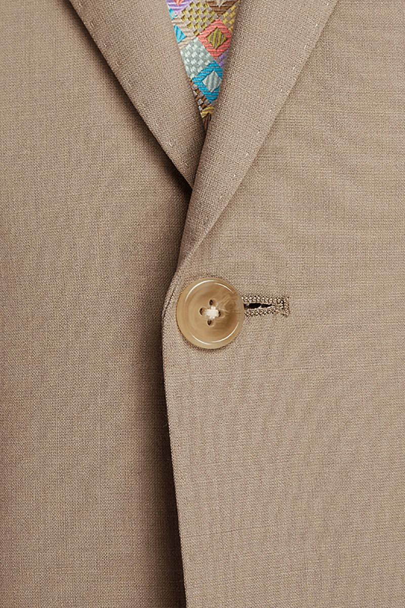 Tan Wool Stretch Single Breasted Peak Lapel Suit