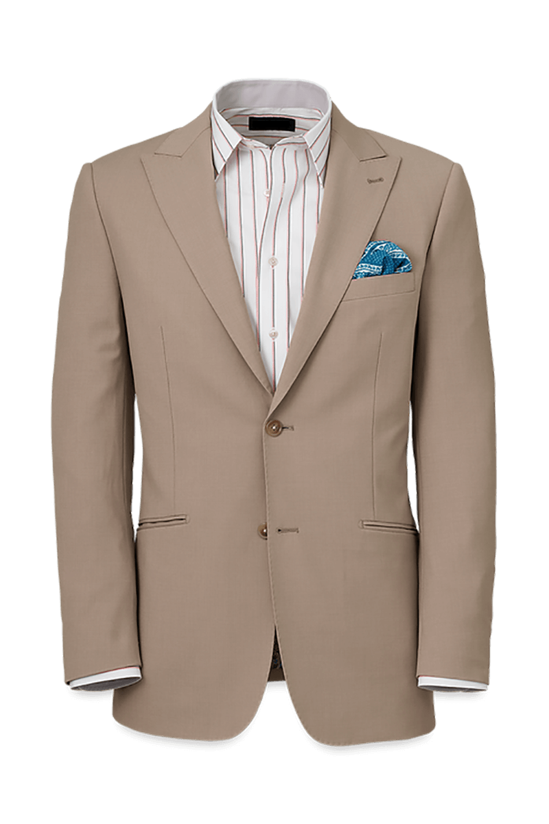 Tan Wool Stretch Single Breasted Peak Lapel Suit