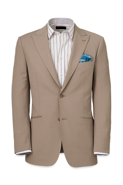 Tan Wool Stretch Single Breasted Peak Lapel Suit