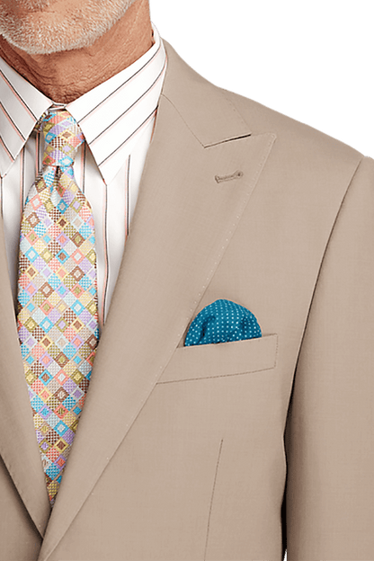 Tan Wool Stretch Single Breasted Peak Lapel Suit