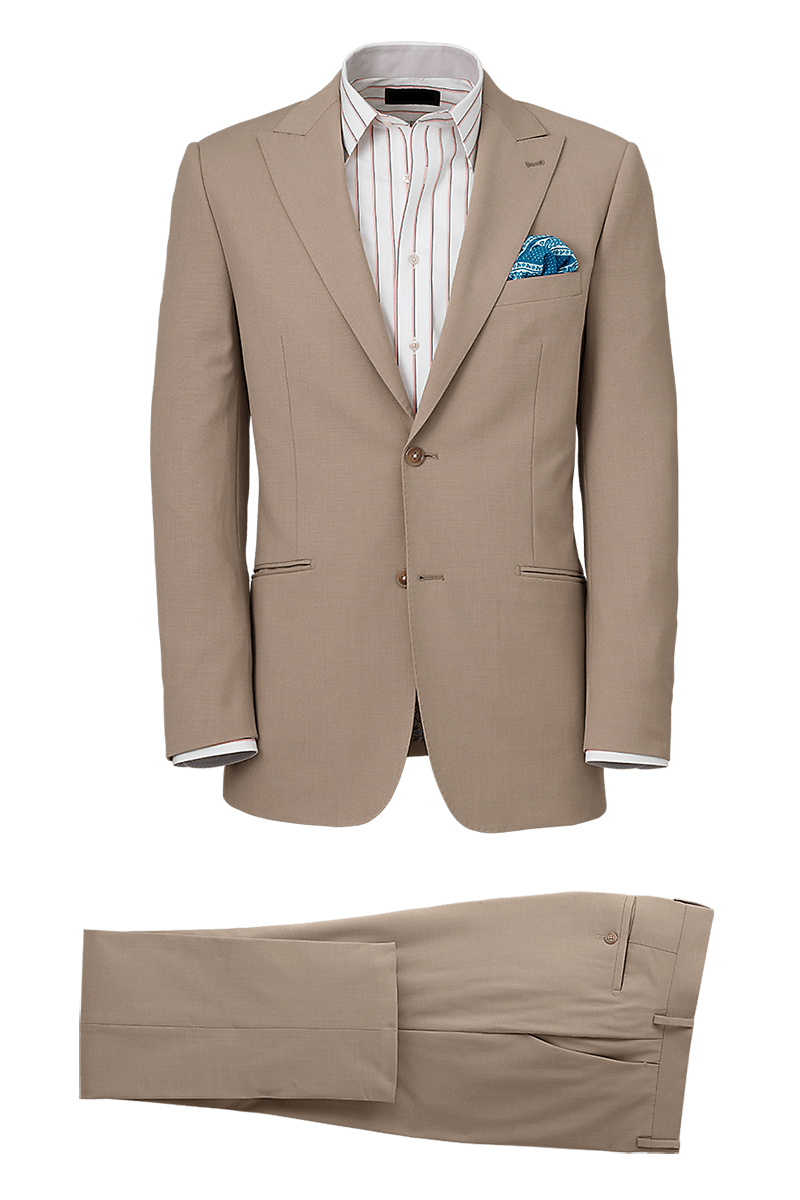 Tan Wool Stretch Single Breasted Peak Lapel Suit