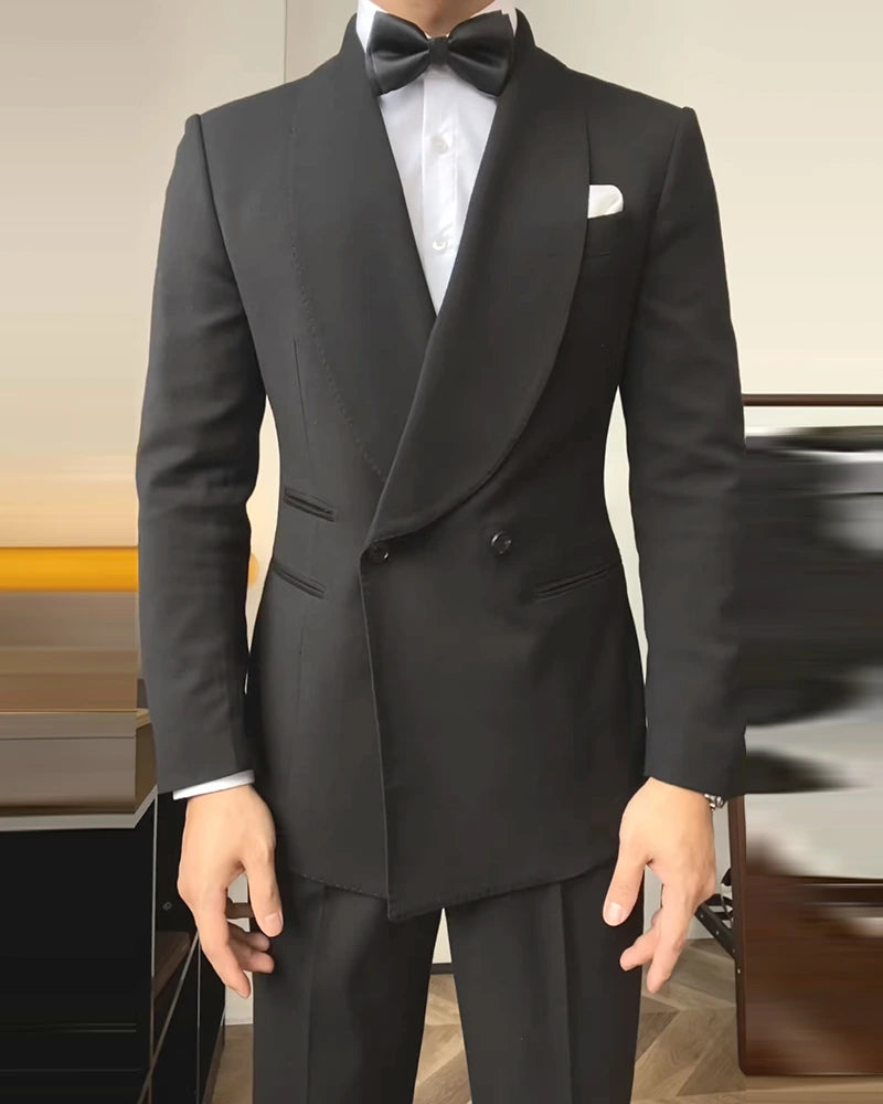 Tan Black Slim fit 2 Piece Double Breasted Suit