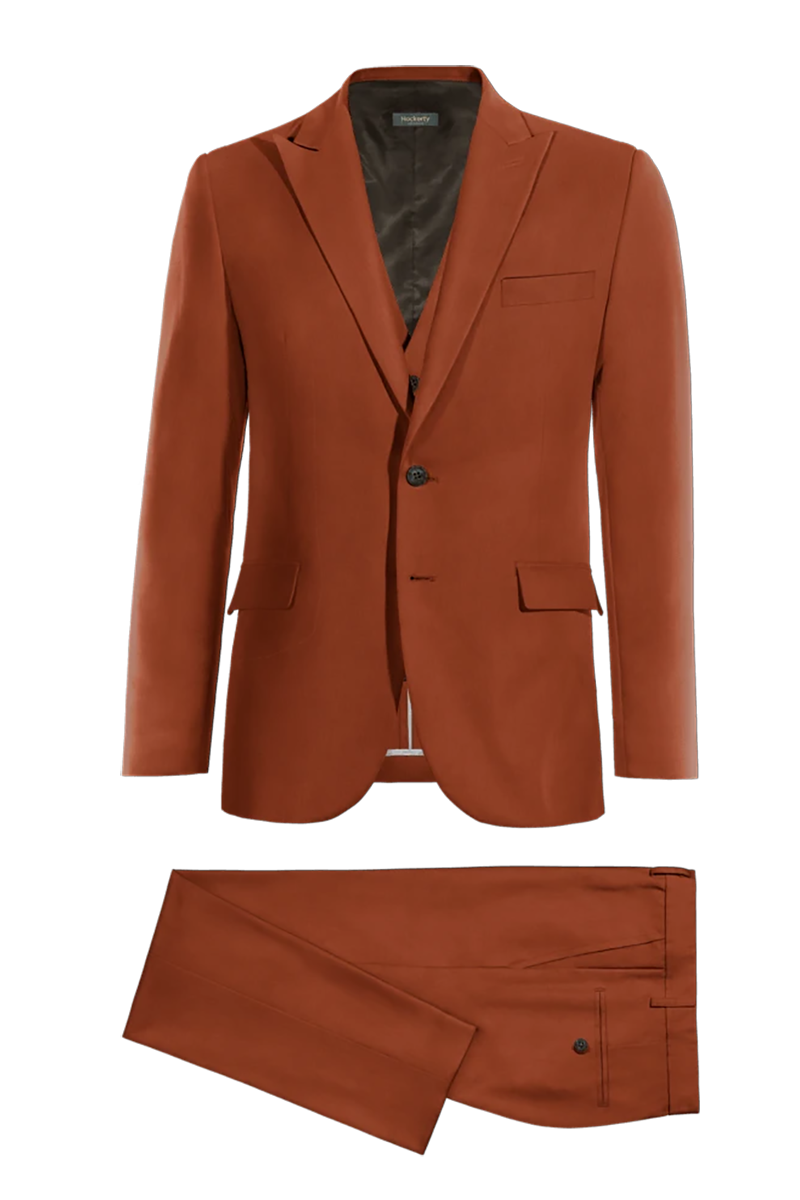 Terrakotta-Orange Slim Fit 3-teiliger Anzug mit 2 Knöpfen