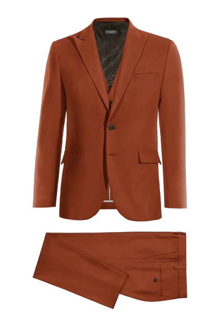 Traje de 3 piezas de corte entallado y 2 botones en color naranja terracota