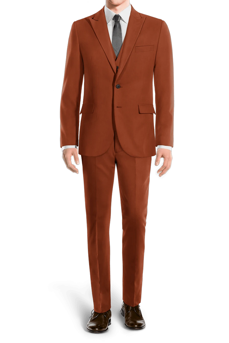 Terrakotta-Orange Slim Fit 3-teiliger Anzug mit 2 Knöpfen