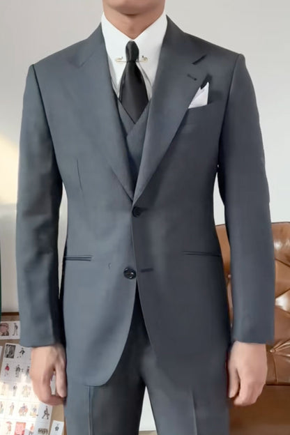 Black  Notched Lapel Single-breasted 3-piece suit