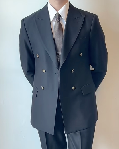 Black Double-breasted Peak Lapel 2-piece Suit