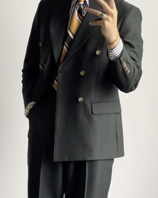 Dark Green Double-breasted 2-piece Suit